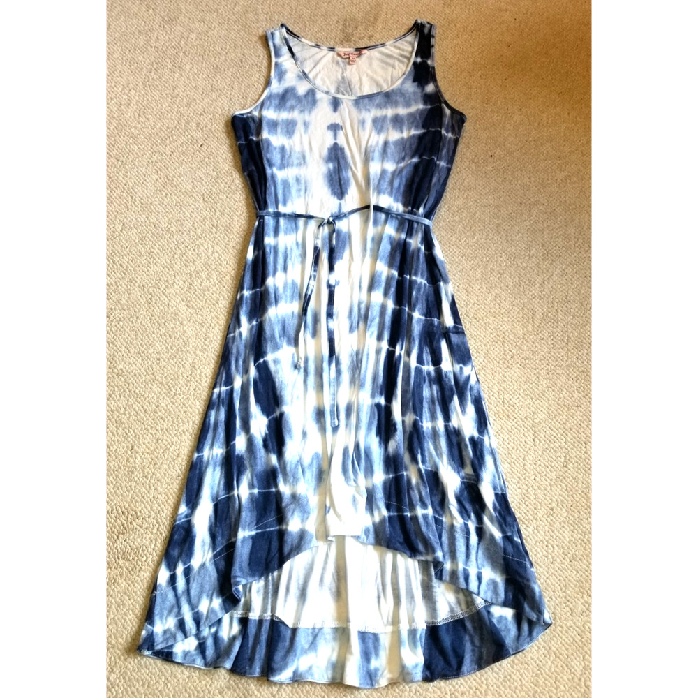 Womens Dress-JUICY COUTURE-blue/white tie-dye knit hi-lo tie-waist flowy BOHO-XS